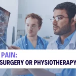 Illustration showing treatment options for back pain: spine surgery vs physiotherapy